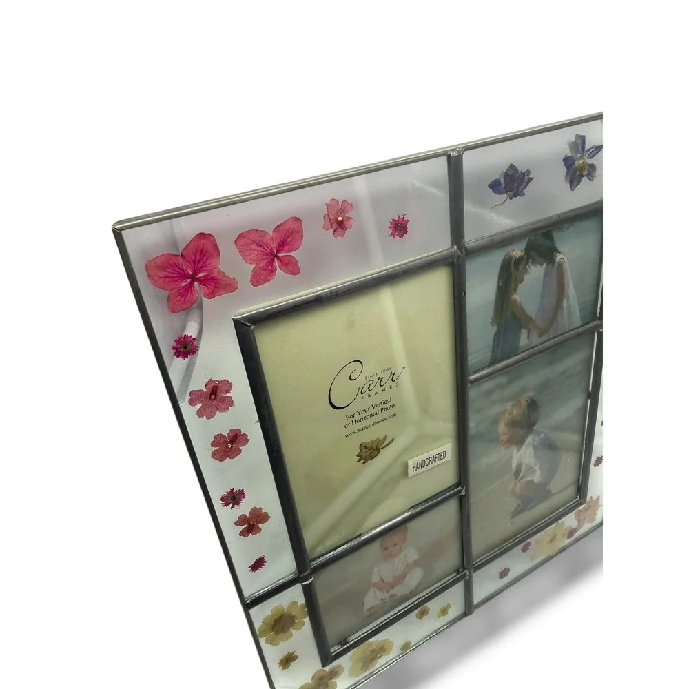 Vintage Carr Handcrafted Stained Glass Pressed Flower Collage Picture Frame